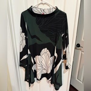 IC COLLECTION Floral Print Asymmetric Bateau Neck Tunic Large